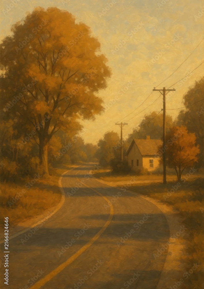 Fototapeta premium Serene autumn road scene
