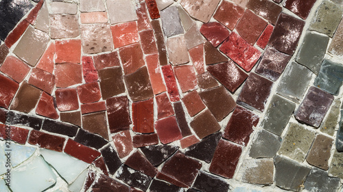Bild auf Leinwand Dense mosaic texture with red terracotta and grey stone tiles