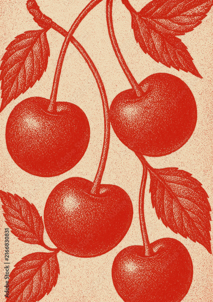 Fototapeta premium Vintage cherries illustration art.