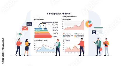 Interactive sales growth analysis dashboard with deal values and funnel visualizations.