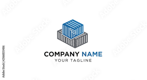 Minimalist isometric box logo design with company name placeholder.