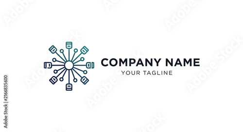 Minimalist abstract logo design with geometric burst and company name.