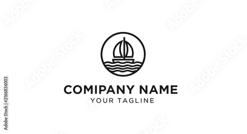 Minimalist black and white sailboat logo design for business branding.