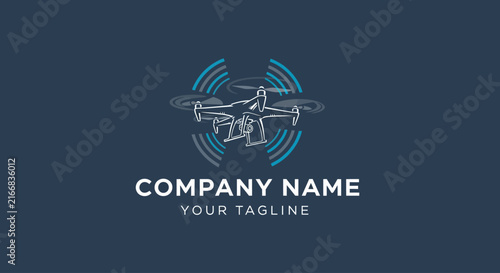 Modern drone logo design with radar effect on dark background.