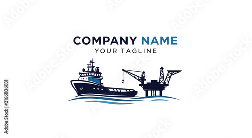 Modern maritime company logo with ship and oil rig design.