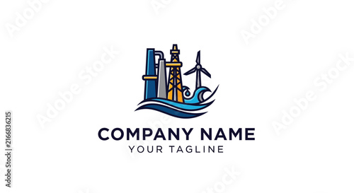 Minimalist company logo with ship and lighthouse illustration.