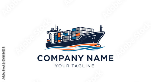 Modern cargo ship logo design for shipping and logistics company.