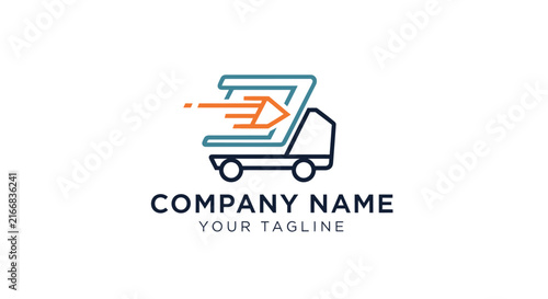 Modern minimalist delivery truck logo design for business branding.