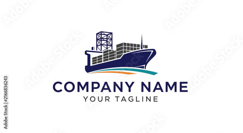 Minimalist cargo ship logo design with company name and tagline.