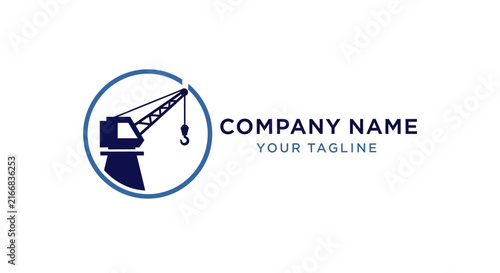 Minimalist crane logo design with company name and tagline.
