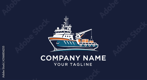 Modern fishing boat logo design for maritime business branding.