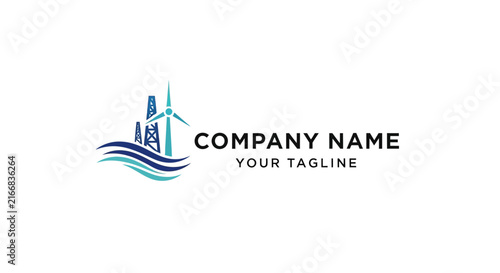 Modern minimalist logo design with skyscrapers and wave elements for business branding.