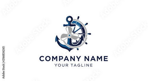 Nautical anchor and ship wheel logo design for maritime business branding.