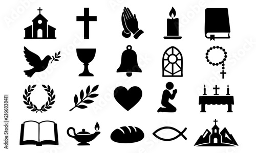 Bild auf Leinwand Christian Church Prayer Silhouette Icon Set