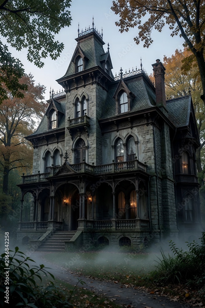 Obraz premium Gothic Victorian Vampire Mansion at Twilight halloween atmosphere
