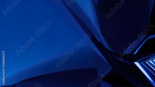 Abstract flowing liquid chrome metallic wave in deep blue gradient futuristic background