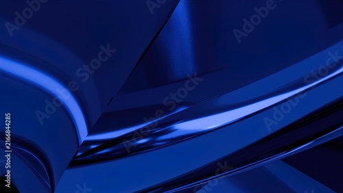 Glossy blue metallic car body close-up with futuristic reflective chrome surface and sleek curves