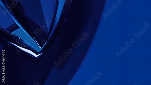 Abstract futuristic liquid chrome wave with glossy metallic blue reflections in motion