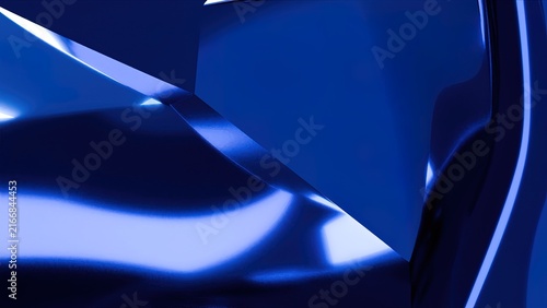 Glossy blue metallic liquid wave in motion with futuristic reflective chrome texture