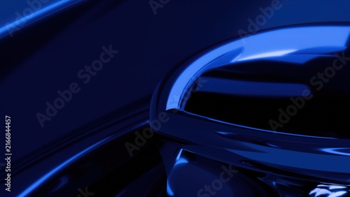 Glossy metallic blue liquid wave in motion with futuristic reflective chrome surface texture