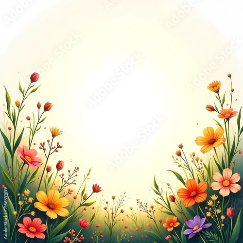 Vibrant Yellow and Orange Wildflower Field Frame with Central Copy Space