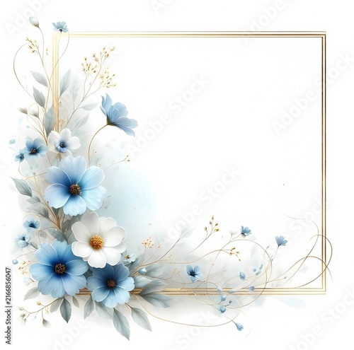 Elegant Blue Wildflower Frame with Delicate Gold Line Border
