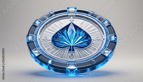 High-Quality Digital Illustration of a Blue Gem Within a Futuristic Circular Frame