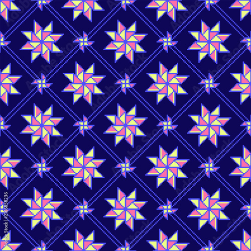 Pixel Pinwheel Geometric Seamless Pattern