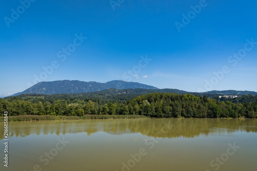 Gerlitzen Mountain and Drau River near Wernberg in Carinthia, Austria