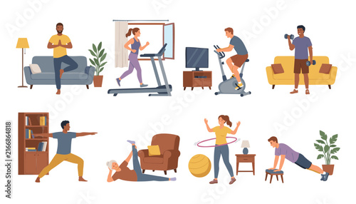 Foto Flat vector illustration collection of various people characters doing workout t