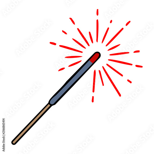 Glowing festive sparkler illustration with red sparks and vibrant bright light on white background for holiday celebration
