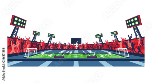Dynamic Soccer Stadium Vector with Cheering Fans and Electric Bolts