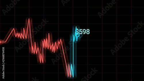 stock market financial red blue line chart, growth animation black overlay, for finance data and trading investment.