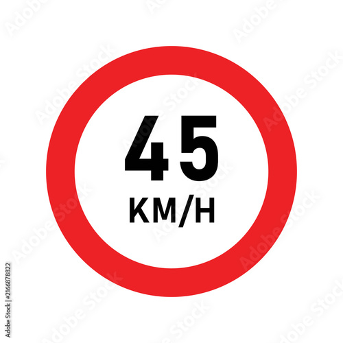 Foto Speed limit 45 km/h traffic sign, maximum speed restriction vector icon