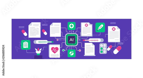 Artificial Intelligence in Healthcare and Medical Data Analysis Flat Vector Illustration