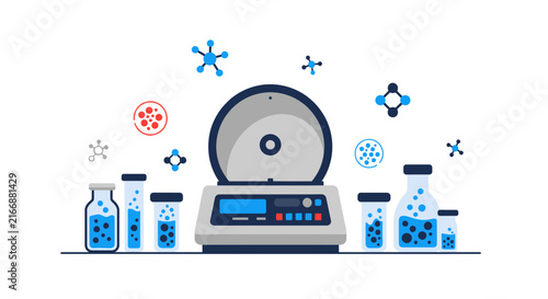 Laboratory Centrifuge and Medical Glassware Vector Illustration