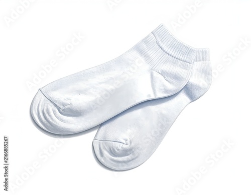 Pair of white ankle socks laid flat together.