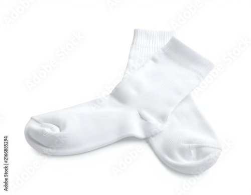 Pair of white crew socks isolated on white background