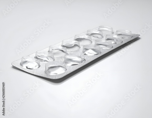 Perspective view of empty medical blister strip.