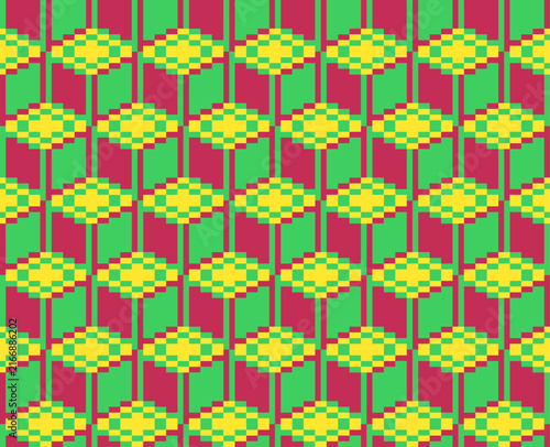 Pixel 3D Cube Geometric Seamless Pattern