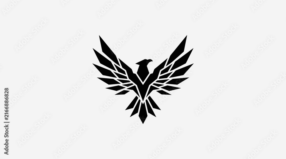 Fototapeta premium Black phoenix bird logo with spread wings