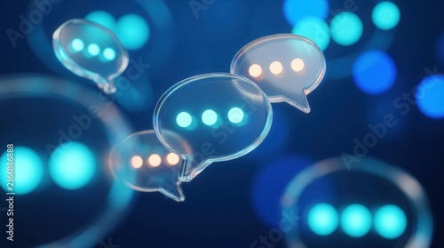 Creative GPT chat hologram with floating speech bubbles on a blurred blue background.