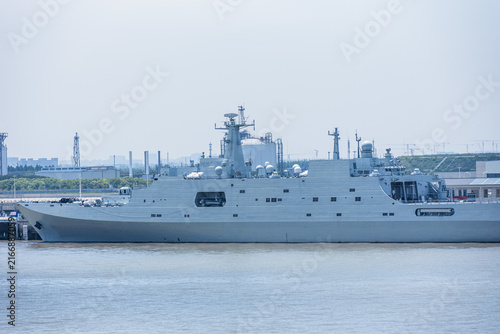 Картината върху платно Chinese Navy warship alongside a river quay on the Yangtze near Shanghai, China
