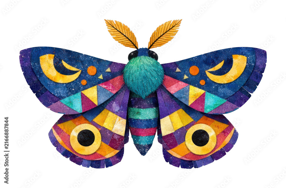 Obraz premium PNG Colorful geometric moth illustration.