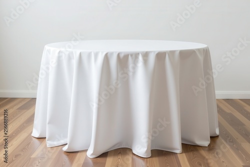 White tablecloth draped over round table