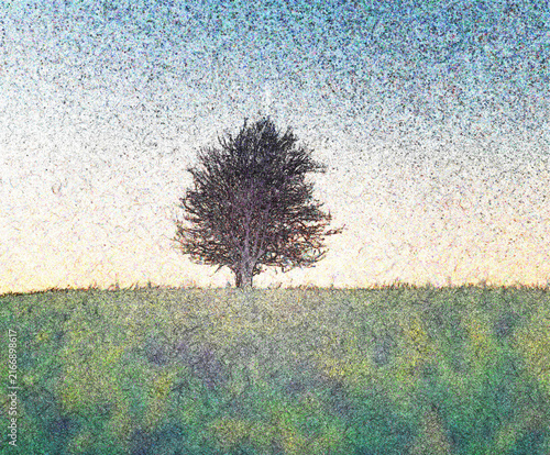 Obraz na plátně Single tree standing in a grassy field