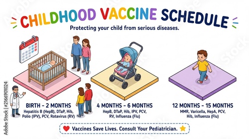 Childhood Vaccine Schedule Infographic for Pediatric Immunization Timeline and Healthcare Education