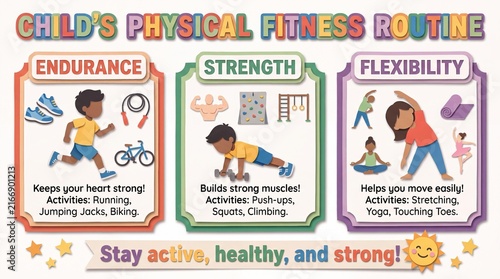 Children's Physical Fitness Routine Infographic for Health and Exercise Education