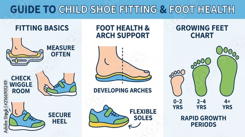 Child Shoe Fitting Guide and Pediatric Foot Health Growth Chart Infographic