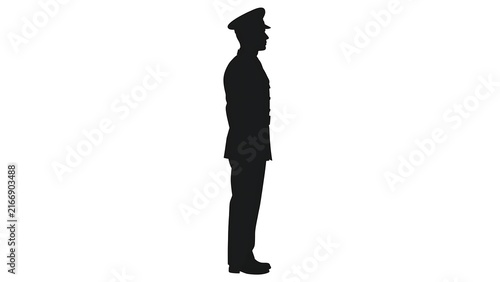 Military officer silhouette on white background.